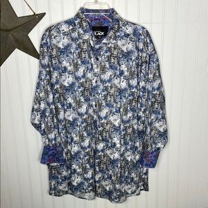 Westport Black Label Men's Abstract Blue and White Shirt Size 2XB